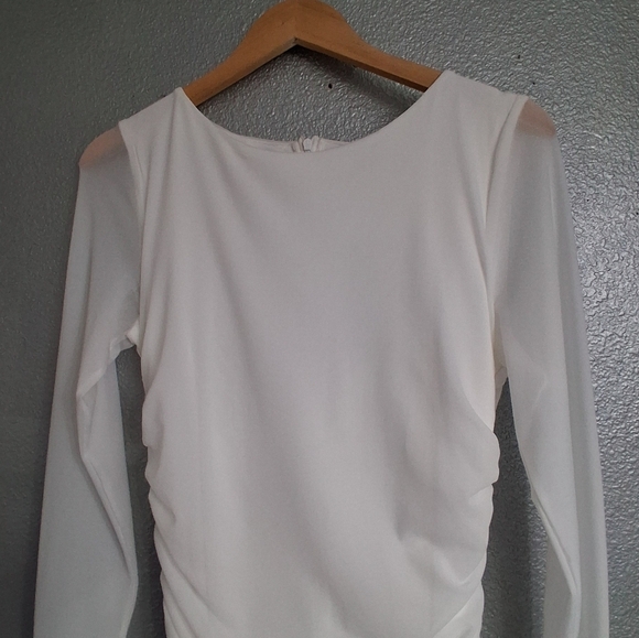 NWT Zattcas White Formal Dress With Ruching & Ruffles  Size L - Picture 3 of 10